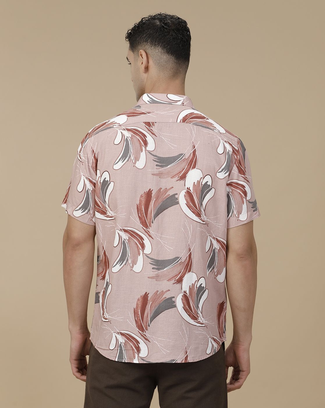 Inflox Men's Dusty Pink Abstract Print Casual Half Sleeve Shirt | Premium Cotton Blend Regular Fit Summer Shirt