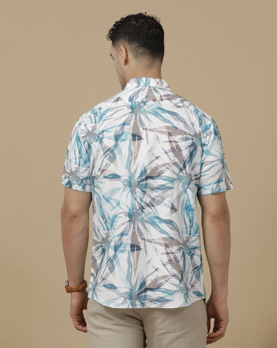 Inflox Men's White Tropical Leaf Print Casual Half Sleeve Shirt | Premium Cotton Blend Regular Fit Summer Shirt