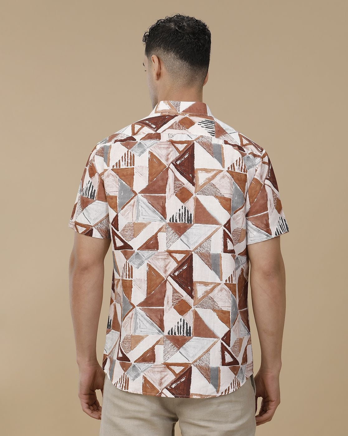 Inflox Men's Brown Geometric Print Casual Half Sleeve Shirt | Premium Cotton Blend Regular Fit Summer Shirt