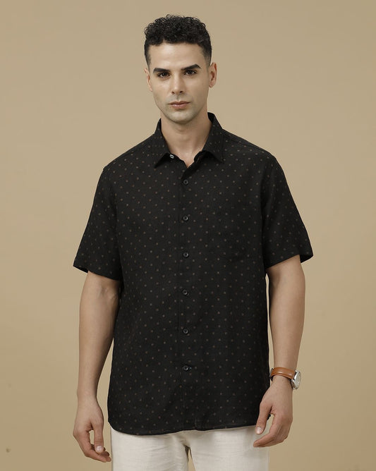 Inflox Men's Black Micro Dot Casual Half Sleeve Shirt | Premium Cotton Blend Regular Fit Summer Shirt