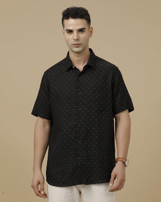 Inflox Men's Black Micro Dot Casual Half Sleeve Shirt | Premium Cotton Blend Regular Fit Summer Shirt