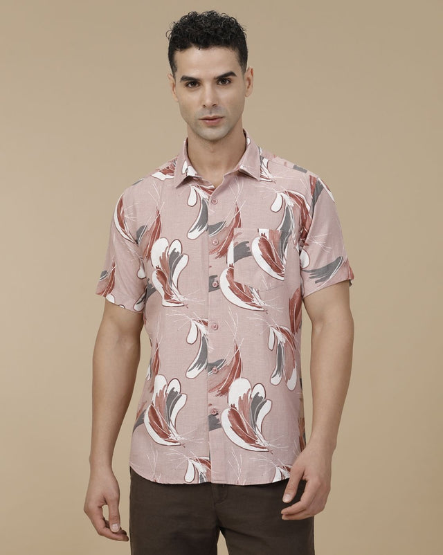 Inflox Men's Dusty Pink Abstract Print Casual Half Sleeve Shirt | Premium Cotton Blend Regular Fit Summer Shirt