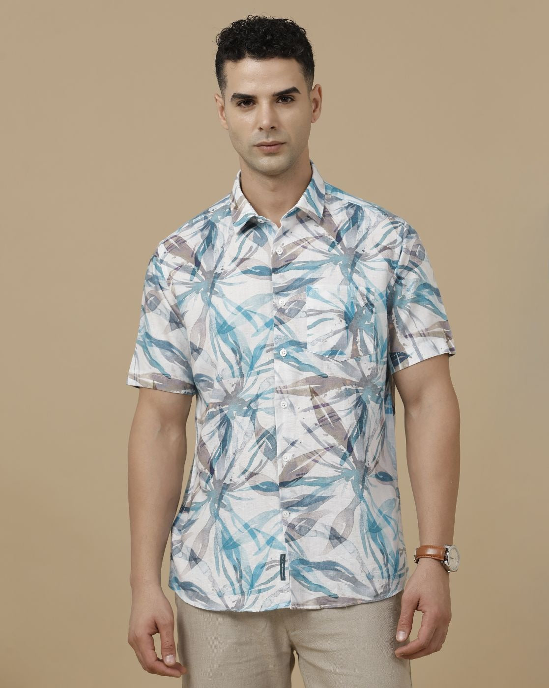 Inflox Men's White Tropical Leaf Print Casual Half Sleeve Shirt | Premium Cotton Blend Regular Fit Summer Shirt