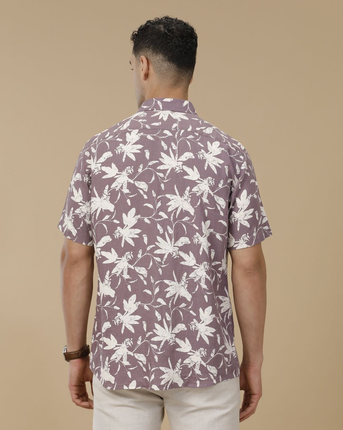 Inflox Men's Mauve Floral Print Casual Half Sleeve Shirt | Premium Cotton Blend Regular Fit Summer Shirt