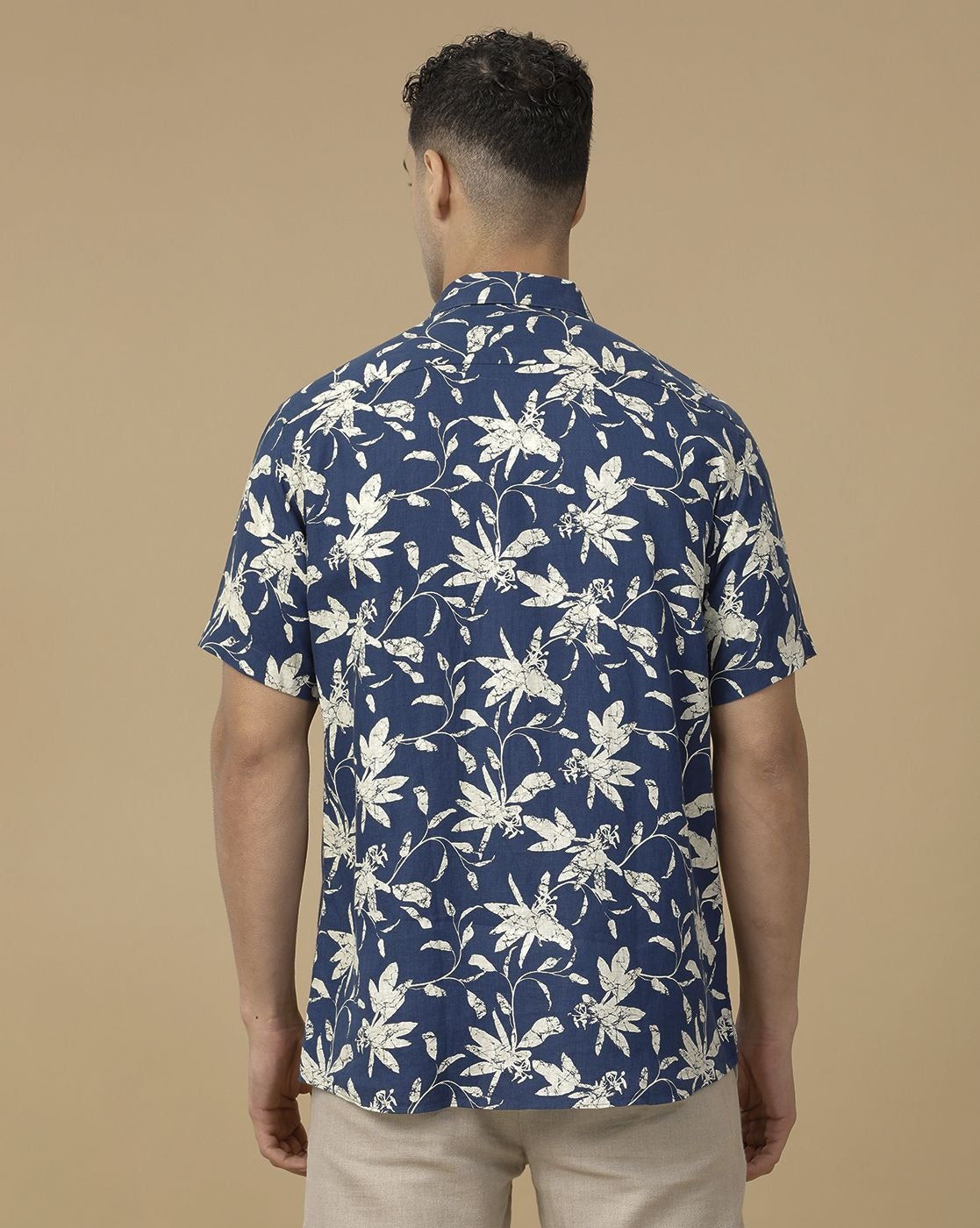 Inflox Men's Navy Blue Floral Print Casual Half Sleeve Shirt | Premium Cotton Blend Summer Shirt